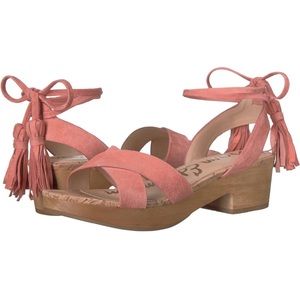 Sam Edelman Coral Suede Mules with Tassel Accents